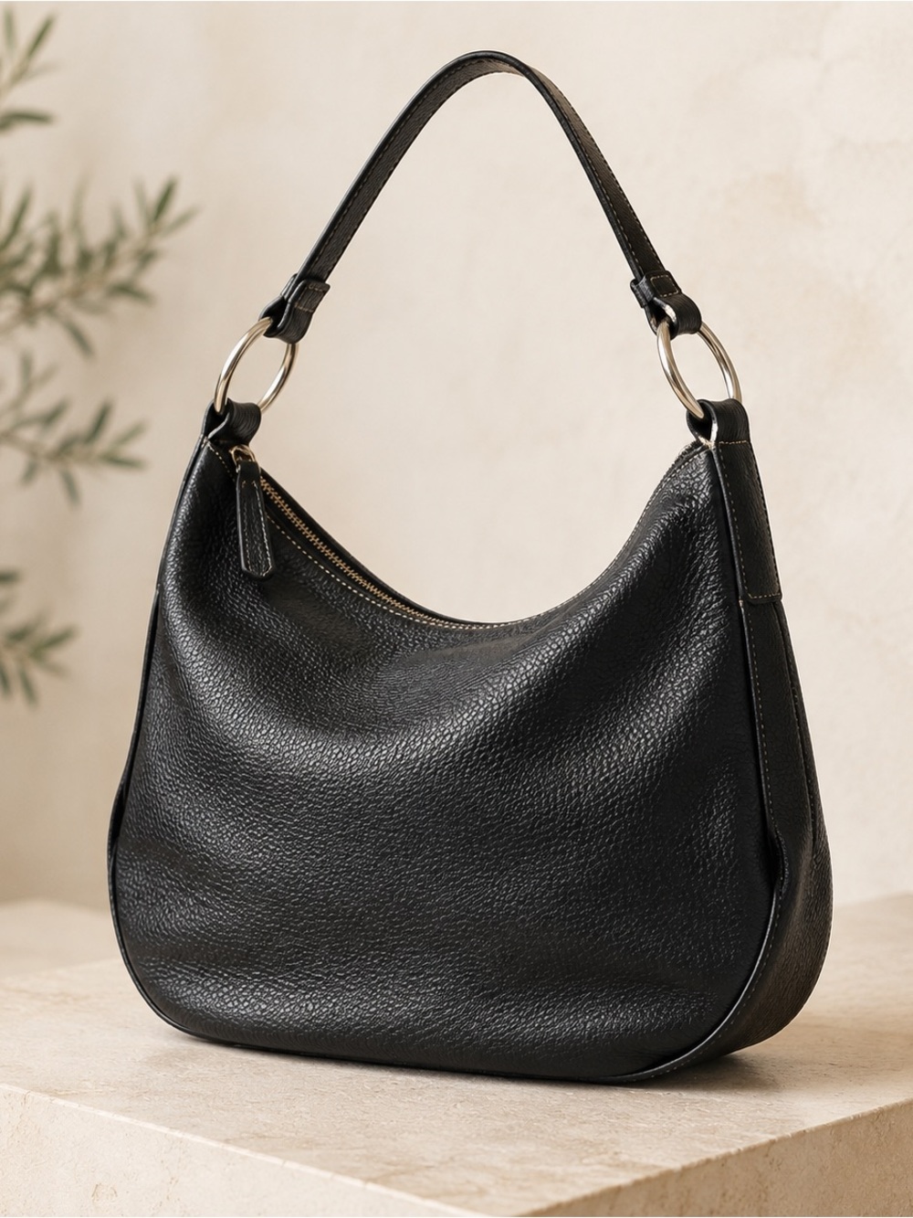 Furla Black Pebbled Leather Shoulder Bag
